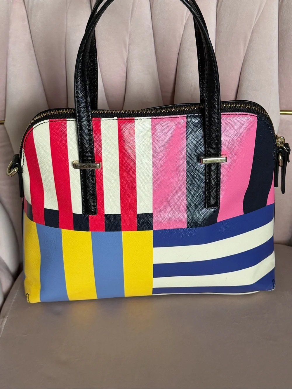 Kate Spade Cedar Street Harmony Multi Stripe Satchel PXRU6196 Leather ♠️